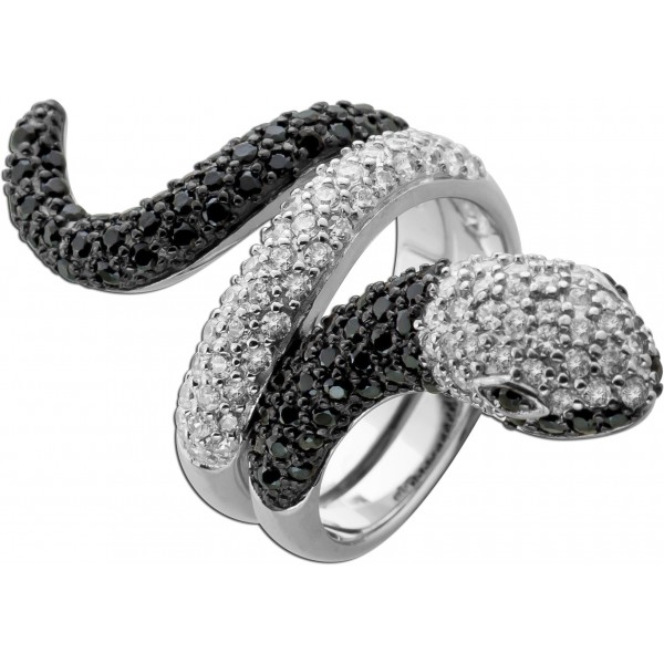 Schlangen Ring Silber 925 schwarze weisse Zirkonia Steine