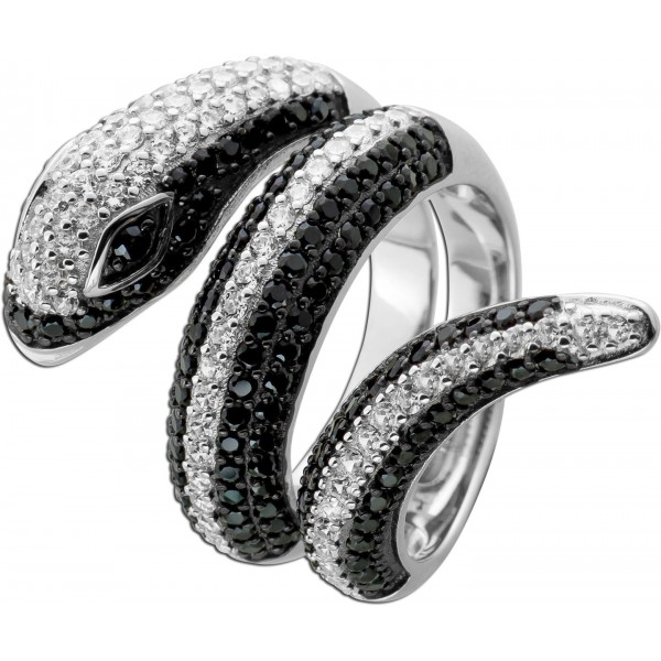 Schlangen Ring Silber 925 schwarze weiße Zirkonia Steine