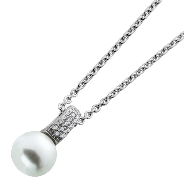 Kette mit Perlanhänger Silber925 1 Perle weiße Zirkonia 