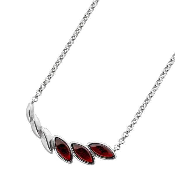Bernstein Kette Sterling Silber 925 3 cherry rote Edelsteine 7mm