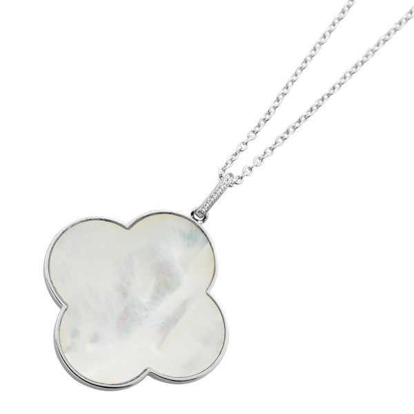 Perlmutt Kleeblatt Kette Silber 925 weiße Topas Edelsteine