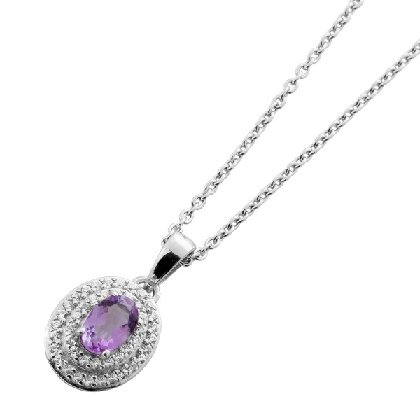 Amethyst Kette Silber 925 nat. Amethyst 0.29ct weiße nat. Zirkone