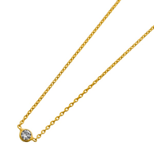 Ankerkette Anhänger Silber 925 vergoldet Solitär Lab Grown Diamant 0.15ct