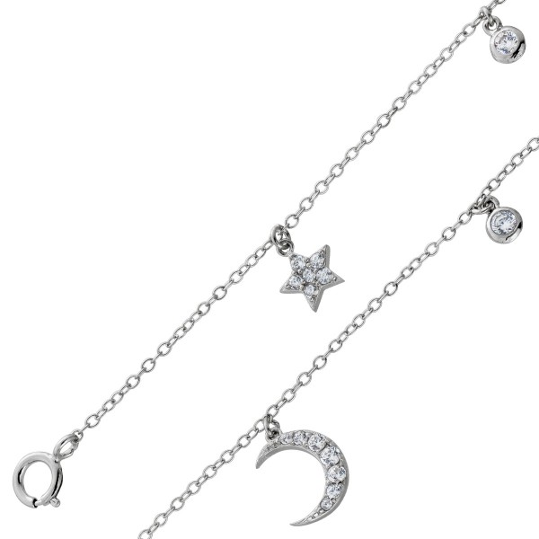 Armband Silber 925 weißen Zirkonia poliert rhodiniert Mond und Sterne