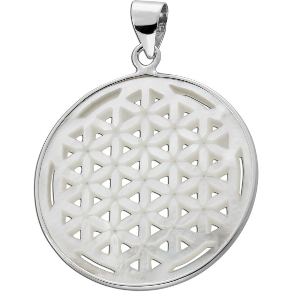 Blume des Lebens Anhänger Silber 925 Perlmutt Einlage 9.50ct.