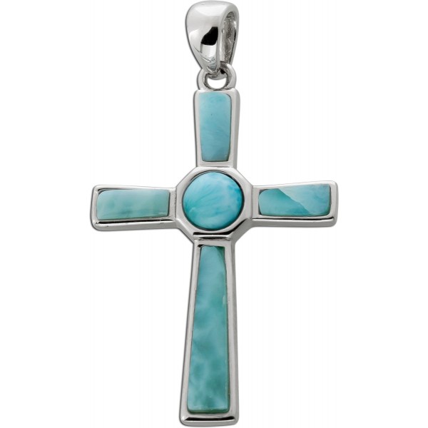 Kreuz Larimar Anhänger Silber 925 hellblaue Edelsteine 