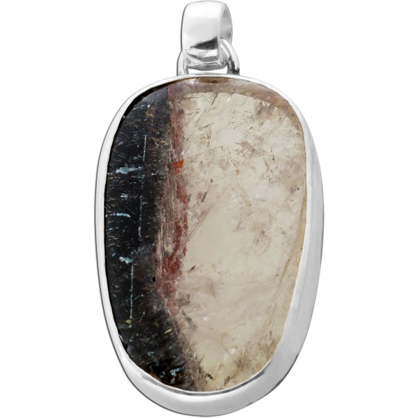 Rutilquarz Anhänger Sterlingsilber 925 weiß schwarzer Edelstein 60ct