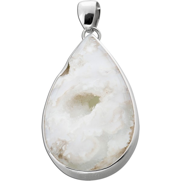 Achat Anhänger Silber 925 schneeweiße Edelstein Druse 38.0ct.