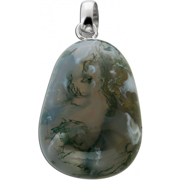Moosachat Anhänger Sterlingsilber 925 grüner Edelstein 35.5ct  
