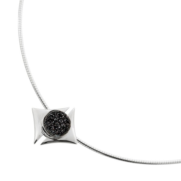 Achat Halsreif Edelsteinanhänger schwarze Druse 3.5ct silber 925