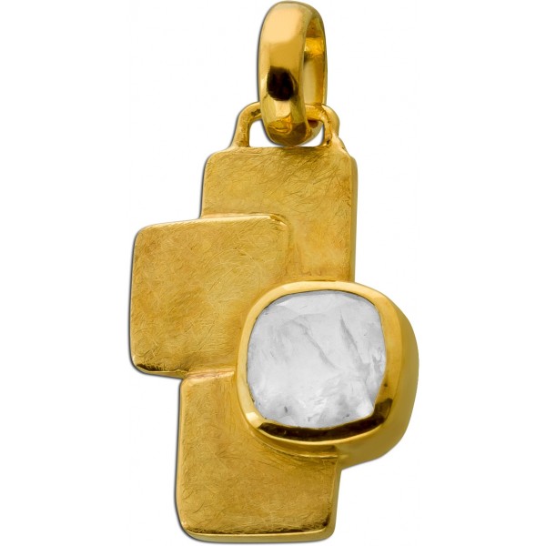 Kreuz Anhänger Gelbgold vergoldet weißer Labradorit Edelstein 3ct 
