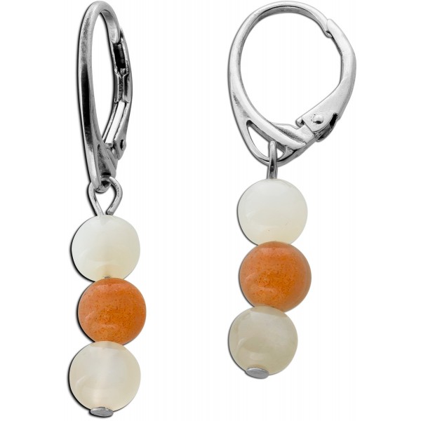 Mondstein Ohrhänger Silber 925 grau weiss orange Kugeln 6.4mm 