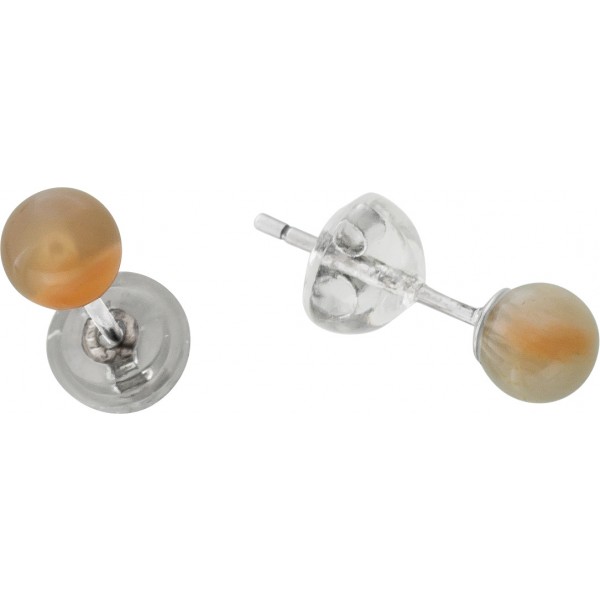 Mondstein Ohrstecker Silber 925 hellbraune Kugeln 1.3ct