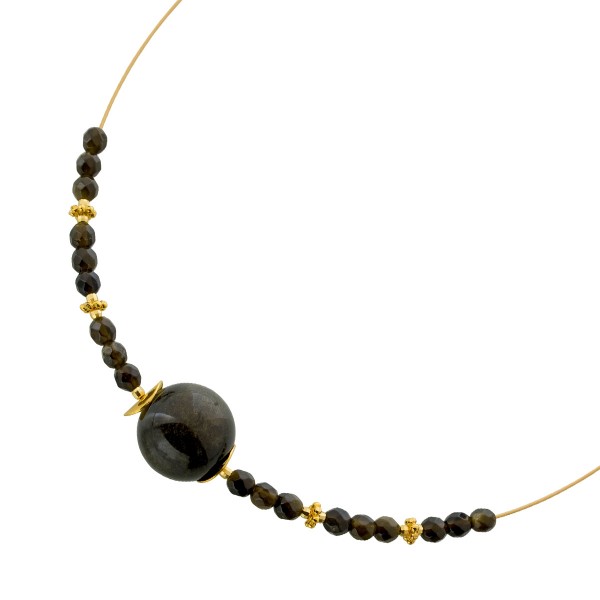 Obsidian Halsreif Gelbgold vergoldet schwarz grüne Edelsteine 36,46ct