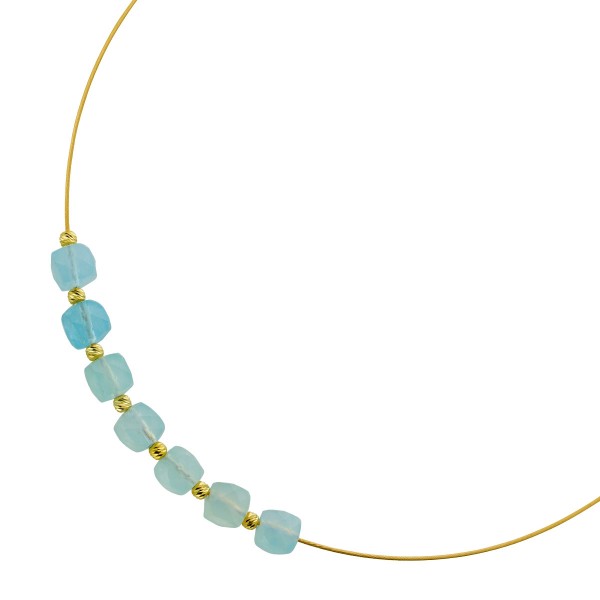 Aquamarin Halsreif Gelbgold vergoldet blaue Natur Edelsteine