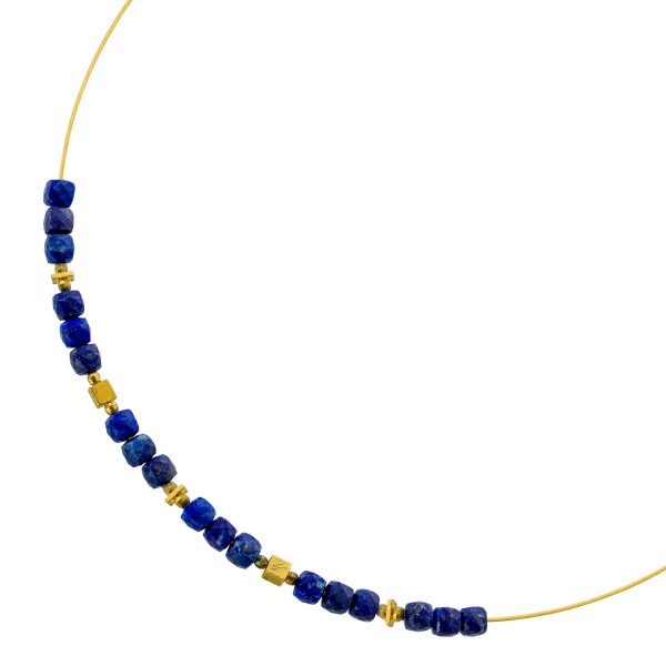 Lapislazuli Halsreif Gelbgold vergoldet tiefblaue Edelsteine 16.16ct  