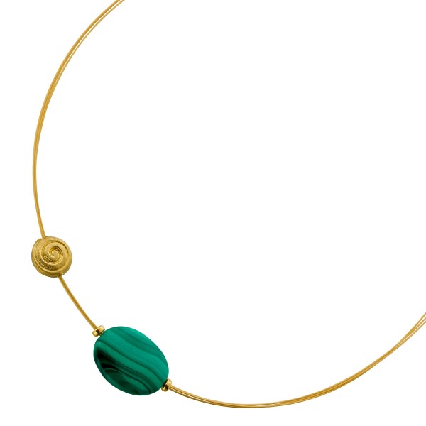 Malachit Halsreif Gelbgold vergolder moosgrüner Edelstein 17.1ct