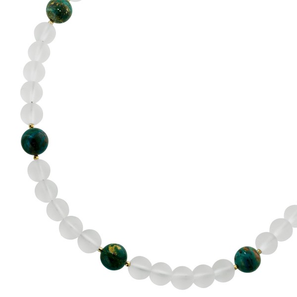 Opal Kette vergoldet Bergkristall Kugeln grüner Andenopal 201ct 