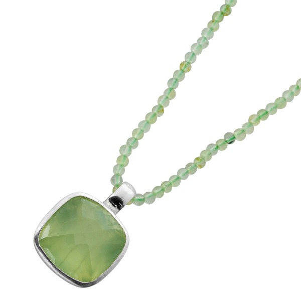 Prehnit Kette Anhänger Silber 925 hellgrüne Edelsteine 48ct.