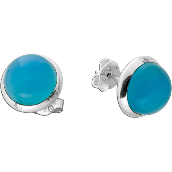 Chalzedon Ohrstecker Silber 925 blaue Edelsteine 7.5ct