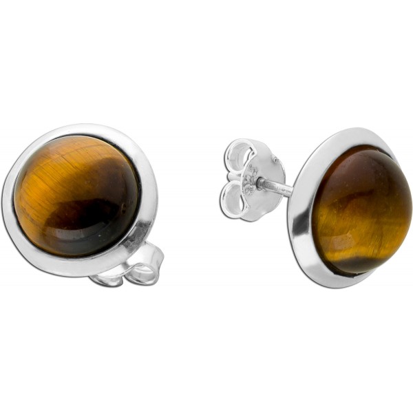 Tigerauge Ohrstecker Silber 925 braune Edelsteine 7.5ct
