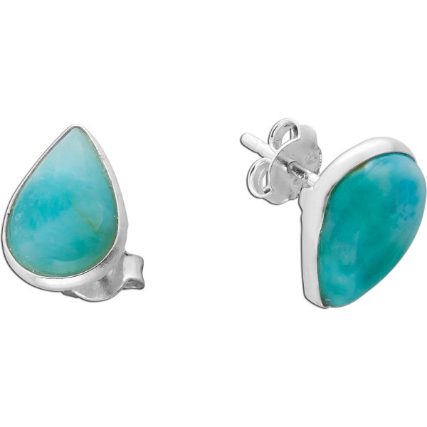 Larimar Ohrstecker Silber 925 himmelblaue Edelsteine 7.5ct