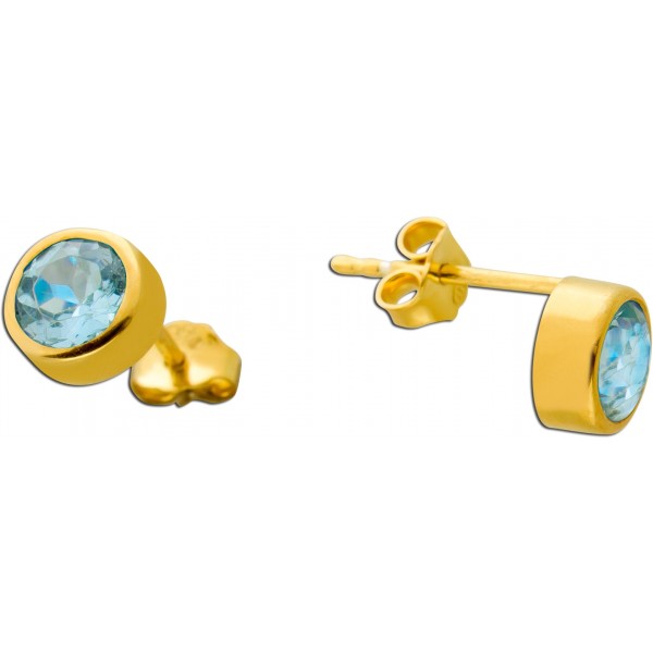 Blautopas Ohrstecker Silber vergoldet blaue Natur Edelsteine