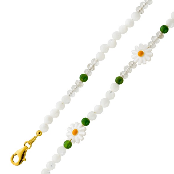 Perlmutt Kette Silber vergoldet Bergkristall Jade Natur Edelsteine