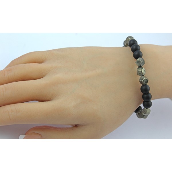 Schungit Armband schwarze goldene Pyrit Natur Edelsteine flexibel