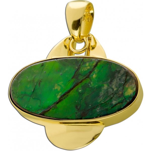 Ammolit Anhänger Silber vergoldet grün roter Edelstein
