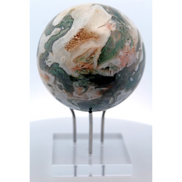 Moosachat Kugel Naturedelstein dunkelgrün beige handgeschnitzt