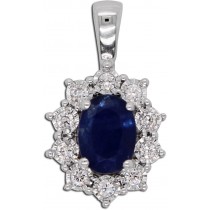 Saphir Anhänger Weißgold 585 14K blauer Edelstein Diamanten 0.14ct