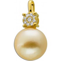 Perlenanhänger Gelbgold 585 14K Südseeperle Champagner-Gold Brillanten