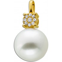 Perlenanhänger Gelbgold 585 14K Südseeperle weiss-creme Diamanten