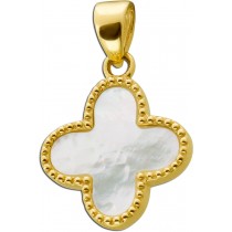 Perlmutt Kleeblatt Anhänger Gelbgold 333 8 Karat weißer Edelstein