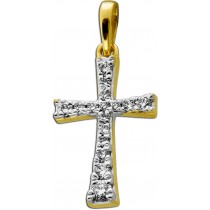 Kreuz Anhänger Gelbgold 585 14K 16 Brillanten 0.10ct TW VSI