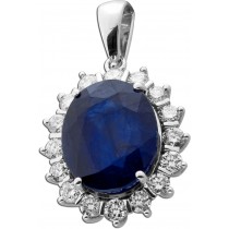 Saphir Anhänger Weißgold 585 14K blauer Edelstein Lab Grown Diamanten