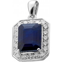 Saphir Anhänger Weißgold 585 14K blauer Edelstein Lab Grown Diamanten