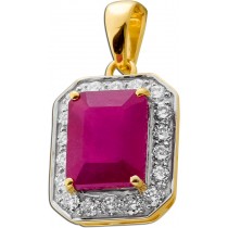 Rubin Anhänger Gelbgold 585 14K roter Edelstein Lab Grown Diamanten