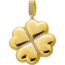 Kleeblatt Herz Anhänger Gold 585 14 Karat weiße Zirkonia