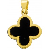 Kleeblatt Anhänger Gold 333 8K schwarzer Onyx Edelstein
