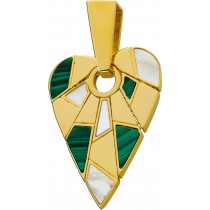 Herz Anhänger Gold 585 14K grüner Malachit Edelstein Perlmutt