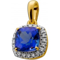 Tansanit Anhänger Gold 585 14K blauer Edelstein Natur Brillanten