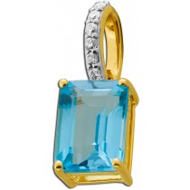 Topas Anhänger Gold 585 14K Sky Blue Topas Diamanten