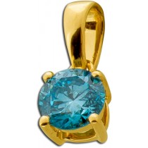 Solitär Anhänger Gold 585 14K blauer Natur Diamant 0.25ct