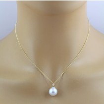 Perlenanhänger Gold 585 Natur Diamant 0.075ct Süßwasserperle