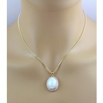 Opal Anhänger Gold 585 14K nat Opal 6.8ct Lab Grown Diamanten 0.5ct