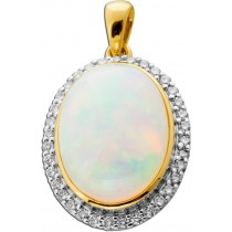 Opal Anhänger Gold 585 14K nat Opal 6.8ct Lab Grown Diamanten 0.5ct