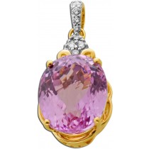 Diamant Anhänger Gold 585 14K nat Kunzit 6.75ct Natur Brillanten 0.21ct