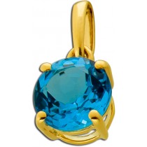 Blautopas Anhänger Gold 585 14K nat Swiss Bluetopas 1.04ct